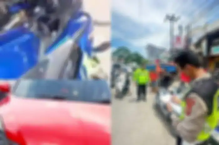 Kecelakaan antara Yamaha R15 yang dikendarai perempuan dan mobil