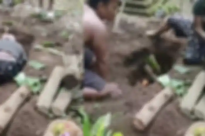Tangkapan layar video yang menampilkan pembongkaran makam bayi di Lumajang