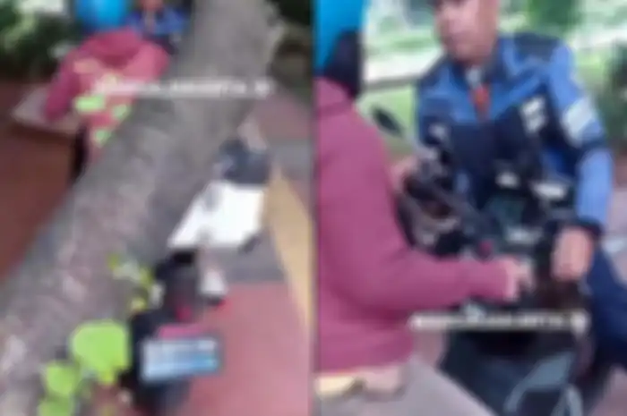 Cekcok antara petugas Dishub dan pengendara motor listrik ALVA Cervo karena nekat melewati trotoar.
