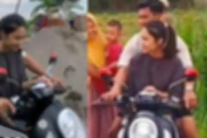 Pemain Timnas U23 Pratama Arhan membonceng istrinya Azizah Shalsa naik motor matic rangka eSAF Honda Scoopy 2020.