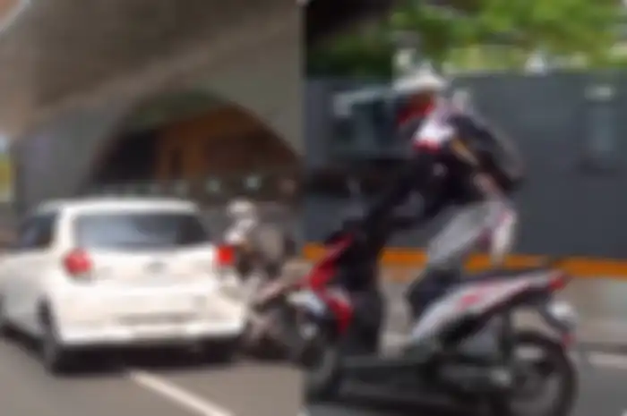 Sok kebanyakan gaya biar jadi perhatian, pemotor Honda BeAT kena batunya nabrak mobil sampai ringsek di Jalan MH Thamrin, Jakpus pada Jum'at (17/5/2024) siang.
