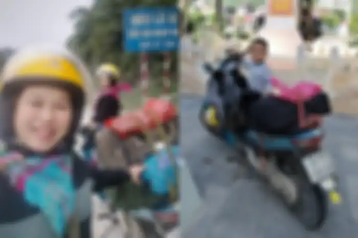 Cerita ibu-ibu touring keliling Vietnam naik motor bebek Honda Supra Fit ajak sang anak.