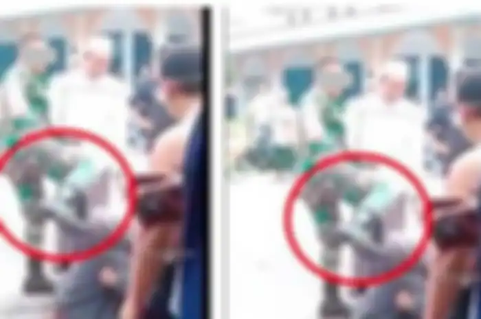 Seorang prajurit TNI menendang seorang perempuan setelah menabrak motornya sampai terjatuh di Sumatera Utara, warga berhamburan.