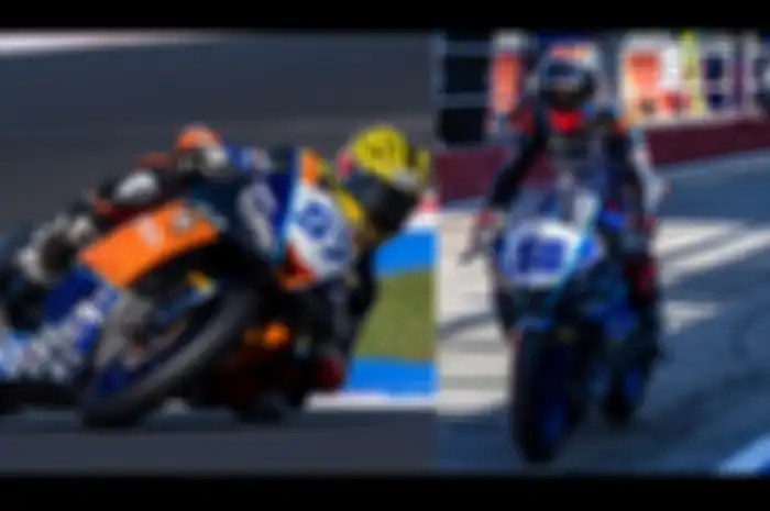 2 pembalap Indonesia Aldi Satya (kiri) dan Galang Hendra (kanan) tempati posisi di 2 baris depan di WorldSSP300 Emilia Romagna