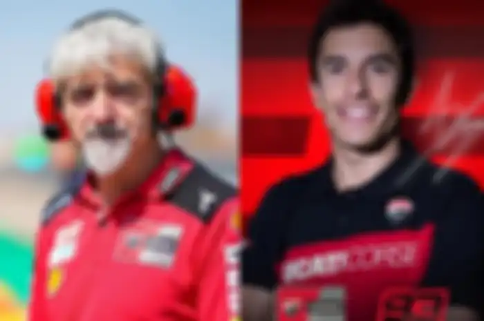 Ilustrasi bos Ducati Luigi Dall'Igna (kiri) dan calon pembalap pabrikan Ducati Marc Marquez (kanan).