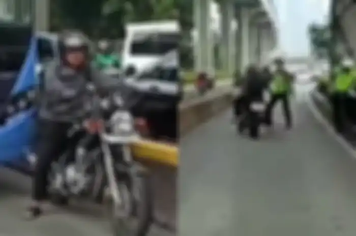 Pemotor Honda Mega Pro nyaris tabrak polisi saat razia Operasi Patuh Jaya di Jl. Gatot Subroto, Jakarta Selatan. 