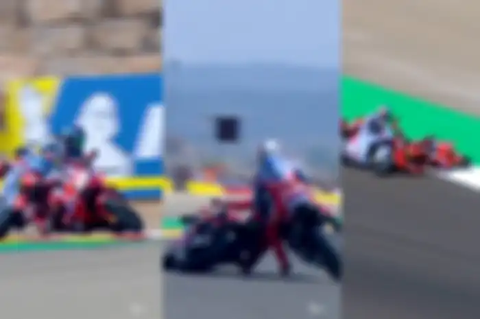 Insiden antara Pecco Bagnaia dan Alex Marquez di Race MotoGP Aragon 2024, Minggu (1/9/2024).