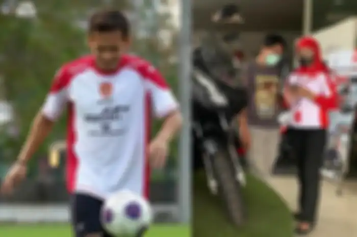 Ilustrasi Egy Maulana Vikri pakai jersey latihan Timnas Indonesia (kiri) dan sales motor Honda (kanan).