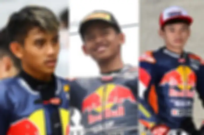 Kolase pembalap Indonesia Mario Suryo Aji (kiri), Veda Ega Pratama (tengah), dan Fadillah Arbi Aditama (kanan).
