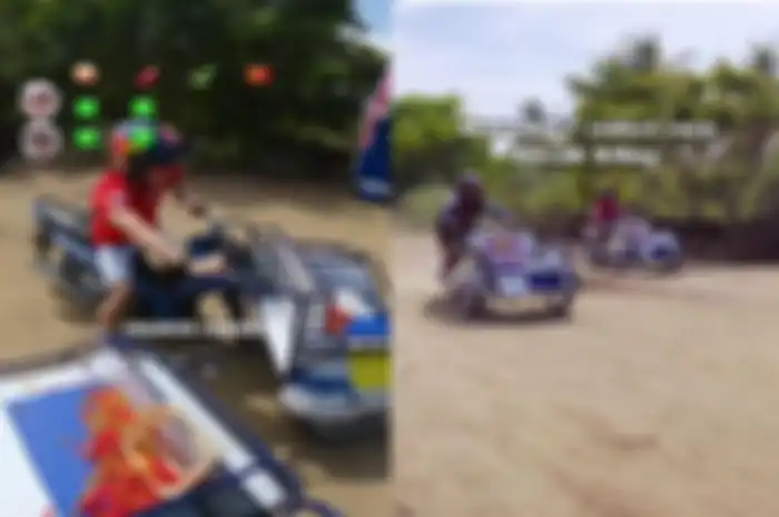 Tingkah 2 pembalap MotoGP Mandalika 2024, Jorge Martin dan Pedro Acosta balapan pakai becak motor bawa sayuran.