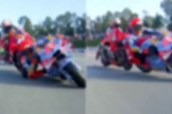 Momen Marc Marquez senggolan dengan Pedro Acosta di Sprint final MotoGP 2024.