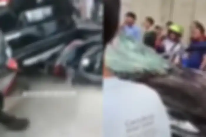 Momen sopir Mitsubishi Xpander tabrak motor hingga jadi bulan-bulanan warga.