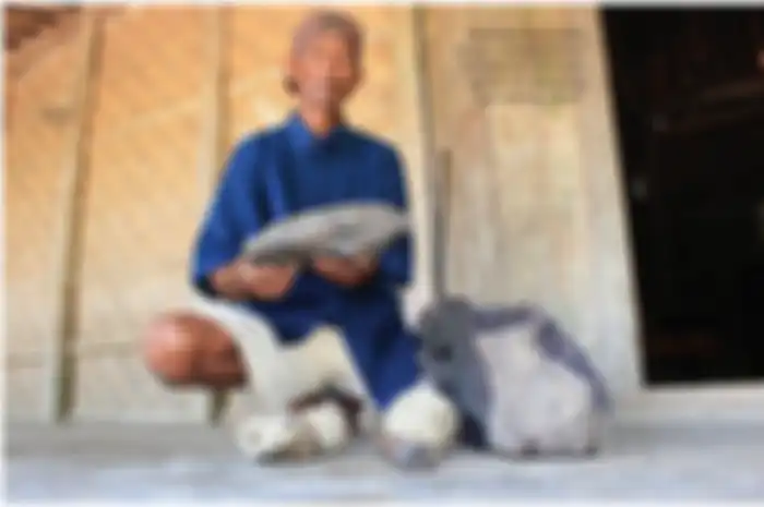 Asmorejo alias Sinyur, salah satu petani yang ketiban rezeki dari hasil 'panen' fosil di sekitar Situs Sangiran (Foto Ari Susanto untuk Majalah Intisari)