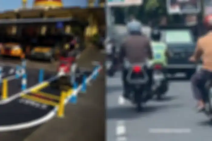 Foto ilustrasi ujian praktik SIM C di Satpas (kiri) dan jalan raya (kanan).