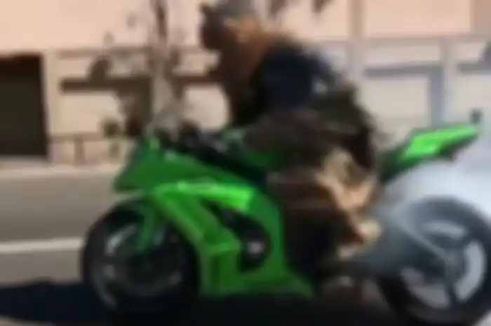 Sosok 'genderuwo' pamer aksi burn out di atas Kawasaki Ninja.