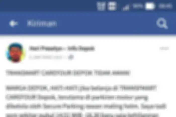Teryata tidak selamanya pusat perbelanjaan alias supermarket besar dan cukup ternama aman dari tindak pencurian helm. Hal ini di sampaikan oleh netizen pemilik akun Facebook Heri Prasetyo di grup Facebook Info Depok.