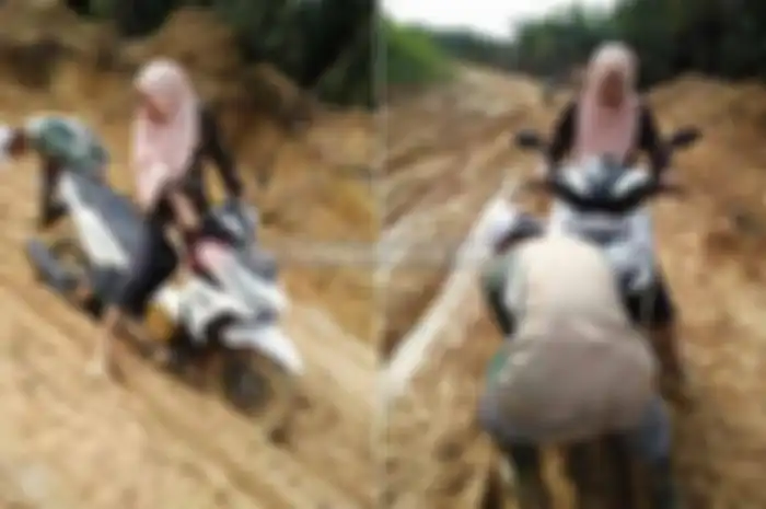 Lagi viral nih ada penampakan bidan cantik yang suka main lumpur dengan motornya setiap hari. Weleh!!
