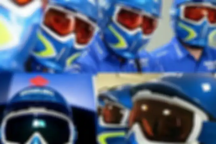 Di free practice MotoGP Qatar 2017 terlihat pit crew tim Suzuki menggunakan helm unik, seperti pasukan tempur di film futuristik Star Wars