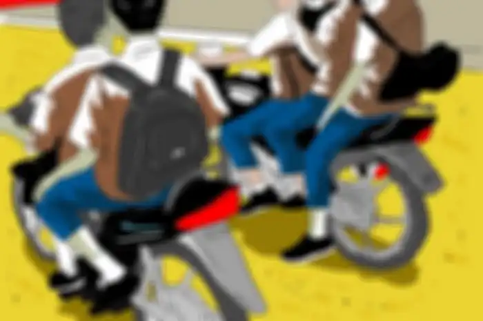 ilustrasi anak muda sedang konvoi dengan sepada motor