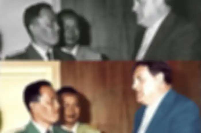 Franz Josef Strauss (Menteri Pertahanan Jerman Barat), Abdul Haris Nasution (Menteri Pertahanan dan Keamanan RI), Soeharto (Panglima Kostrad)