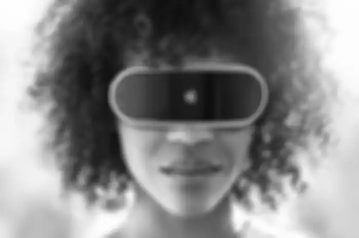 Ilustrasi headset AR/VR Apple yang akan diluncurkan pada bulan Juni. 