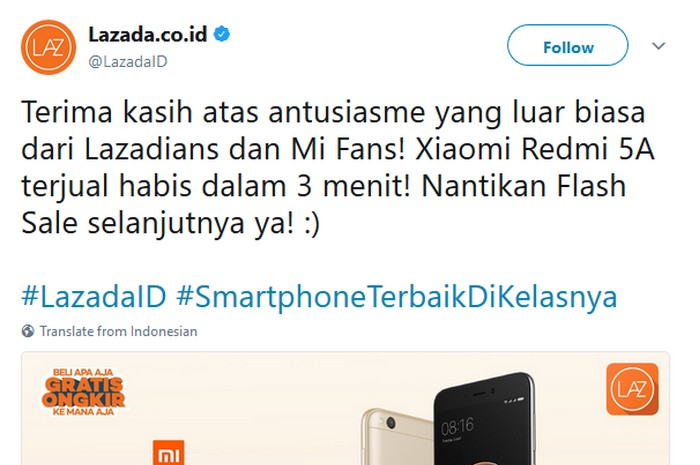 Flash sale Redmi 5A sukses