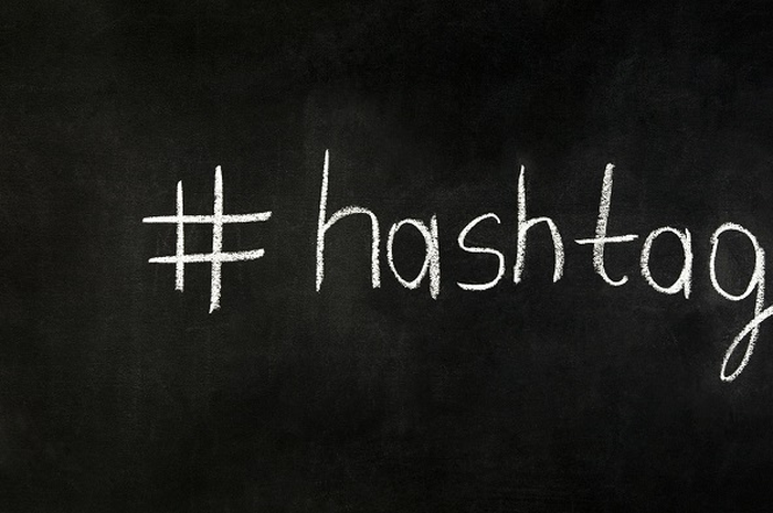 Hashtag on chalkboard