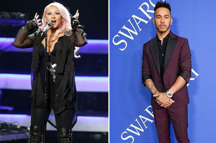Christina Aguilera (kiri), Lewis Hamilton (kanan)