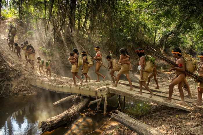 Anak-anak suku Awa, suku yang hampir punah di pedalaman hutan Amazon.