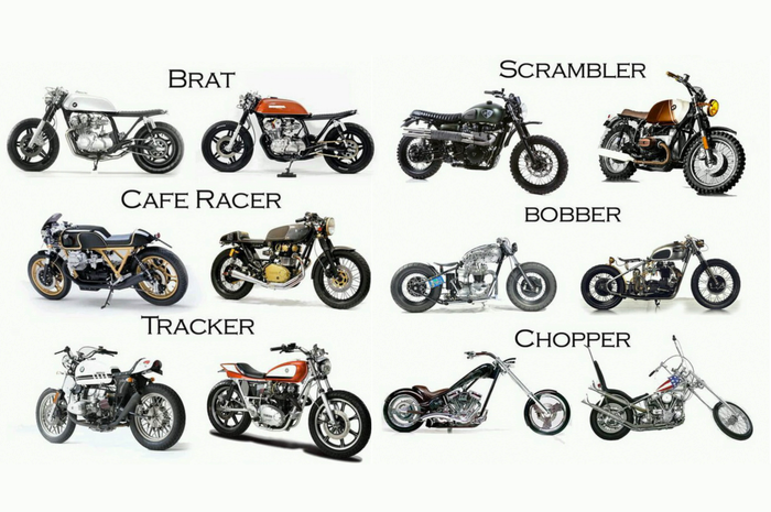 Cafe Racer, Brat Style, Tracker, Scrambler, Chopper dan Bobbers