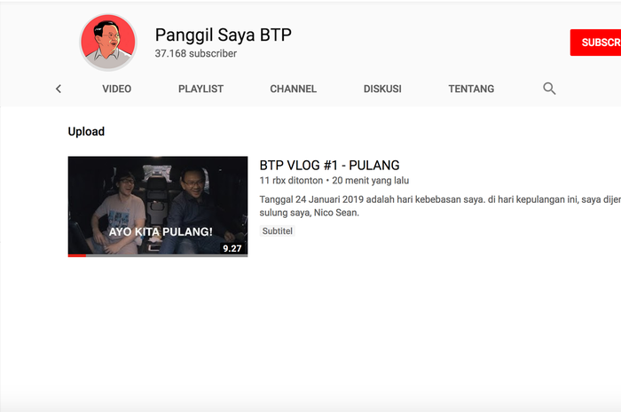 Channel Youtube Ahok