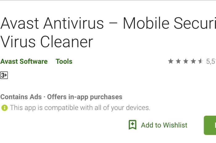 Aplikasi Antivirus Avast di Play Store