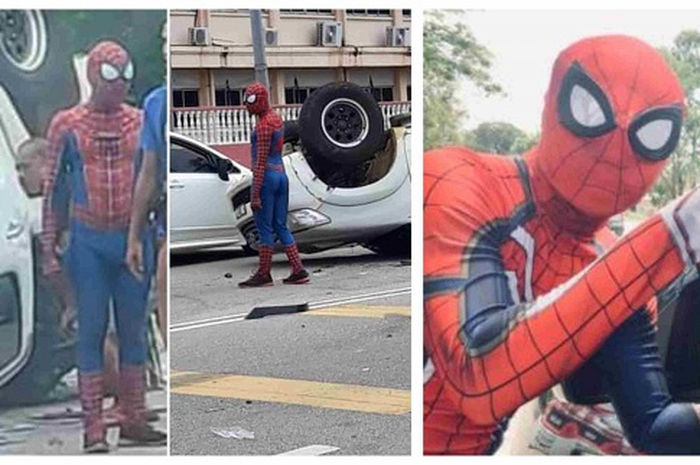 Aksi pahlawan super 'Spiderman' bantu korban kecelakaan