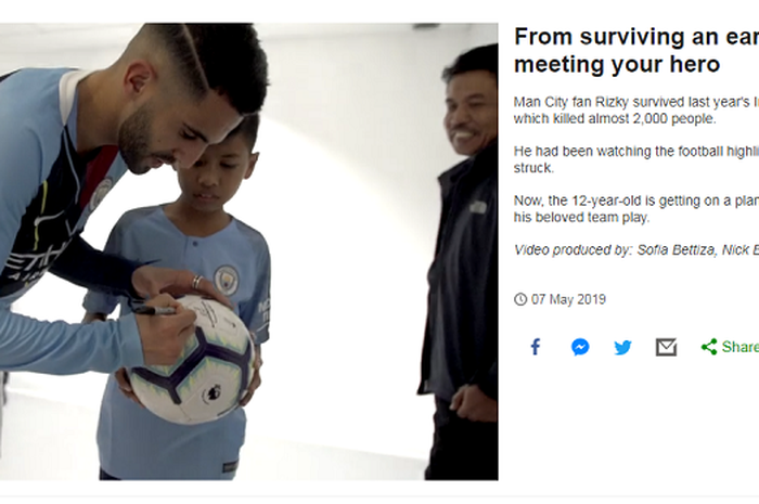 Mahrez dan Rizky seusai pertandingan Man City dan Leicester di Etihad.
