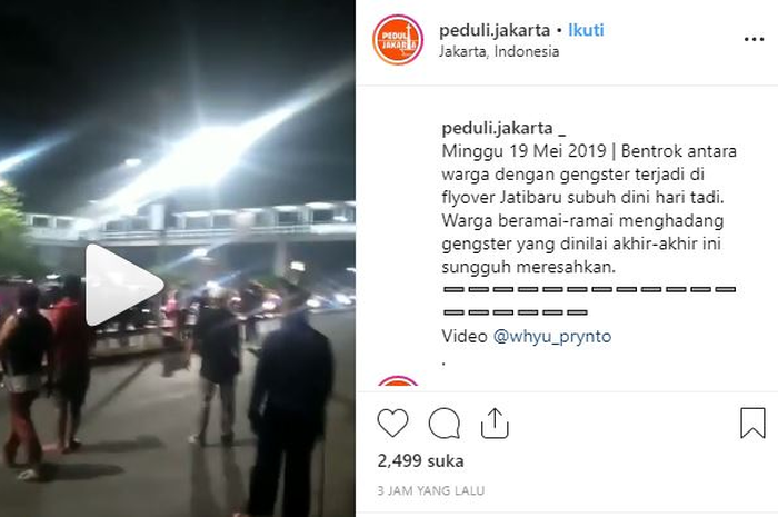 Tangkap layar Instagram: Inilah Penjelasan Polisi Mengenai Video Bentrokan Warga dengan Geng Motor di Tanah Abang