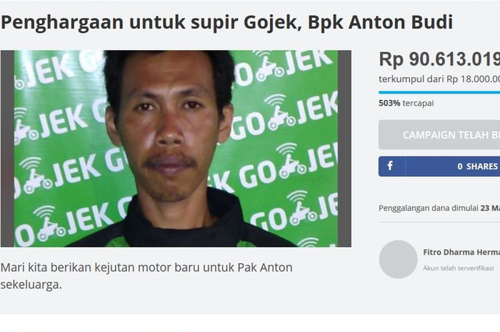 Anton Budi, sopir Gojek yang kehilangan motornya saat membeli pesanan Go-Food untuk pelanggannya