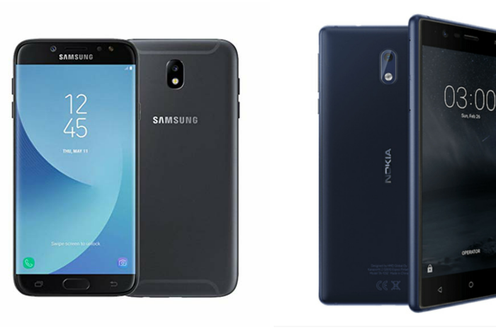 Kolase Samsung J7 Pro (kiri) dan Nokia 3 (Kanan)