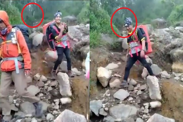 Viral video sesosok makhluk putih terekam di belakang pendaki di Gunung Sindoro. 