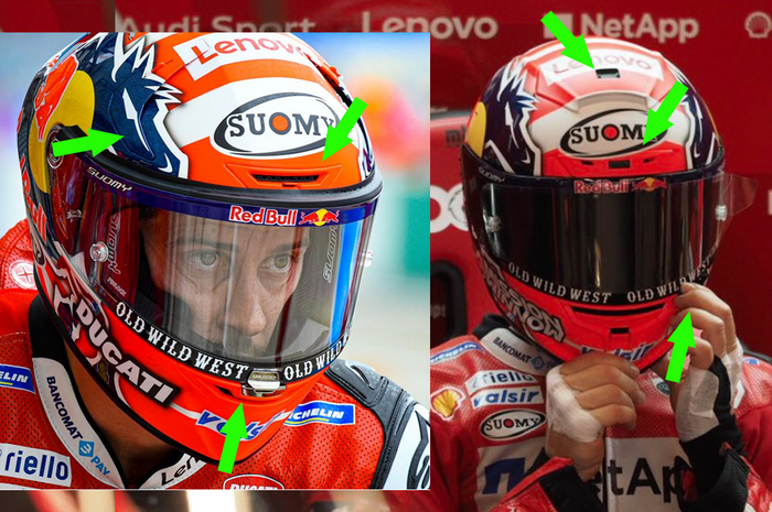 Perbedaan helm yang dipakai Adrea Dovizioso saat ini