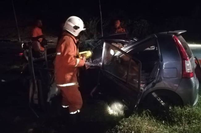 Mobil korban yang tertimpa pohon