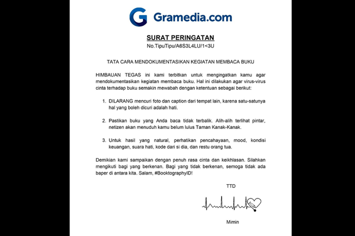 Surat edaran kocak Gramedia.com