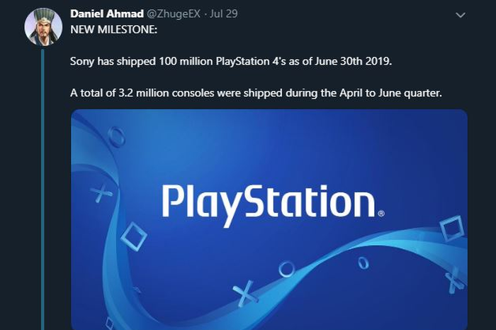 Keberhasilan PlayStation 4 menyentuh angka penjualan 100 unit.