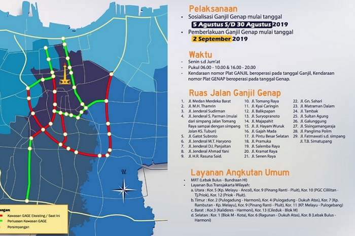 Peta ganjil genap terbaru dan daftar ruas jalannya.