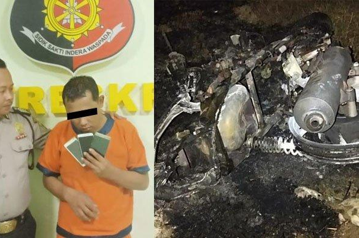 Pelaku pencurian habis jadi bulan-bulanan warga, motornya pun ikut dibakar