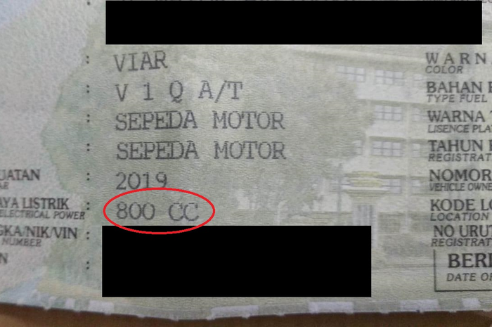 Tertulis isi silinder motor listrik Viar Q1 800 cc