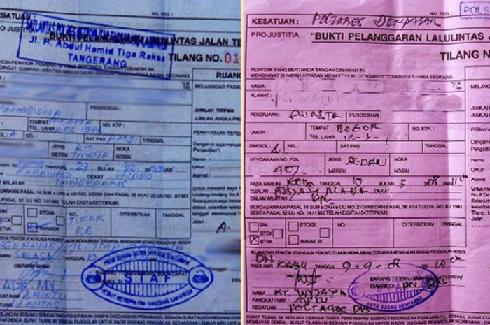 Slip biru dan merah saat pemotor ditilang polisi akan diberikan salah satu.