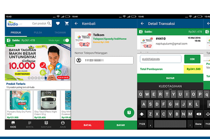 Tampilan data salah satu agen di aplikasi Kudo