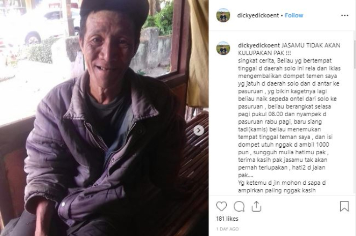 Kisah Afuk, pria tua yang rela kayuh sepeda Solo-Pasuruan untuk mengembalikan dompet.