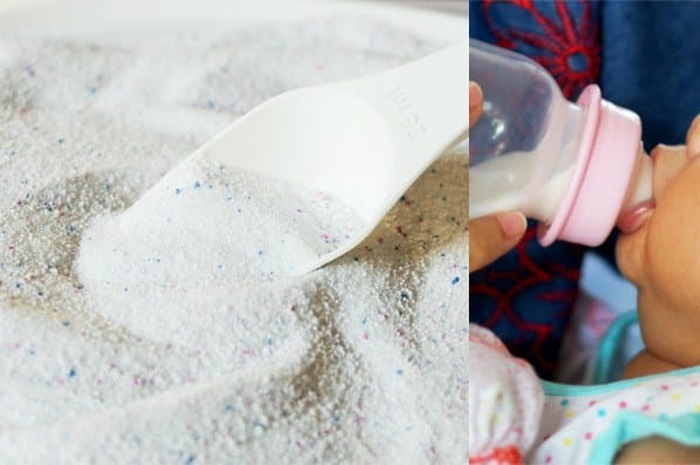 Pelayan yang cemburu ini kemudian menuangkan ini ke dalam kaleng susu formula dan mencampurnya dengan sendok.