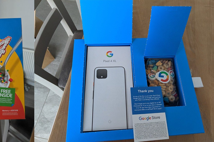 Para pembeli Pixel 4 di Inggris mendapatkan kejutan kotak makanan sereal berisi Pixel 4